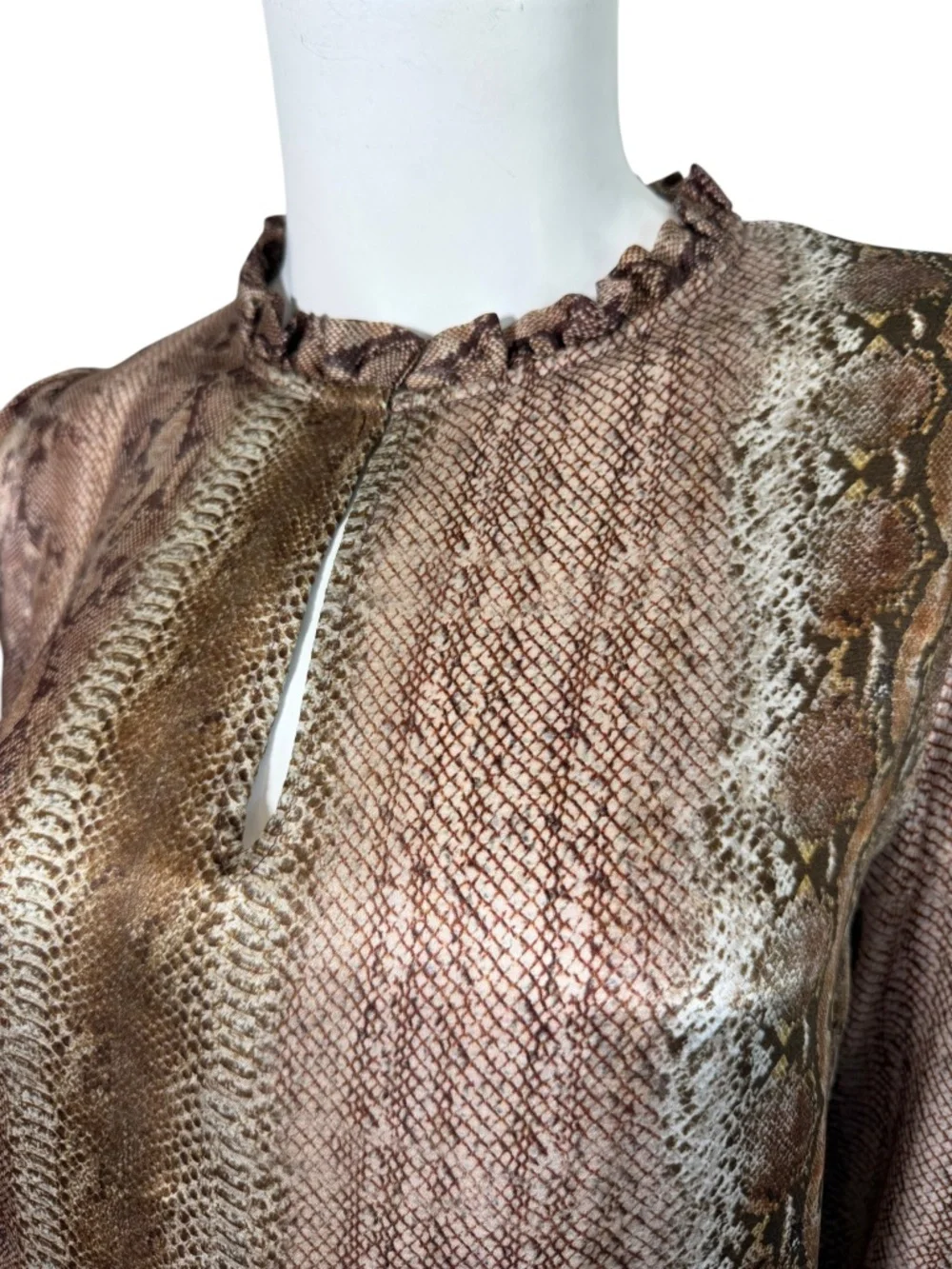 Monoplaza Silk Snake Print Ruffle Neck Long Sleeve Blouse Size M